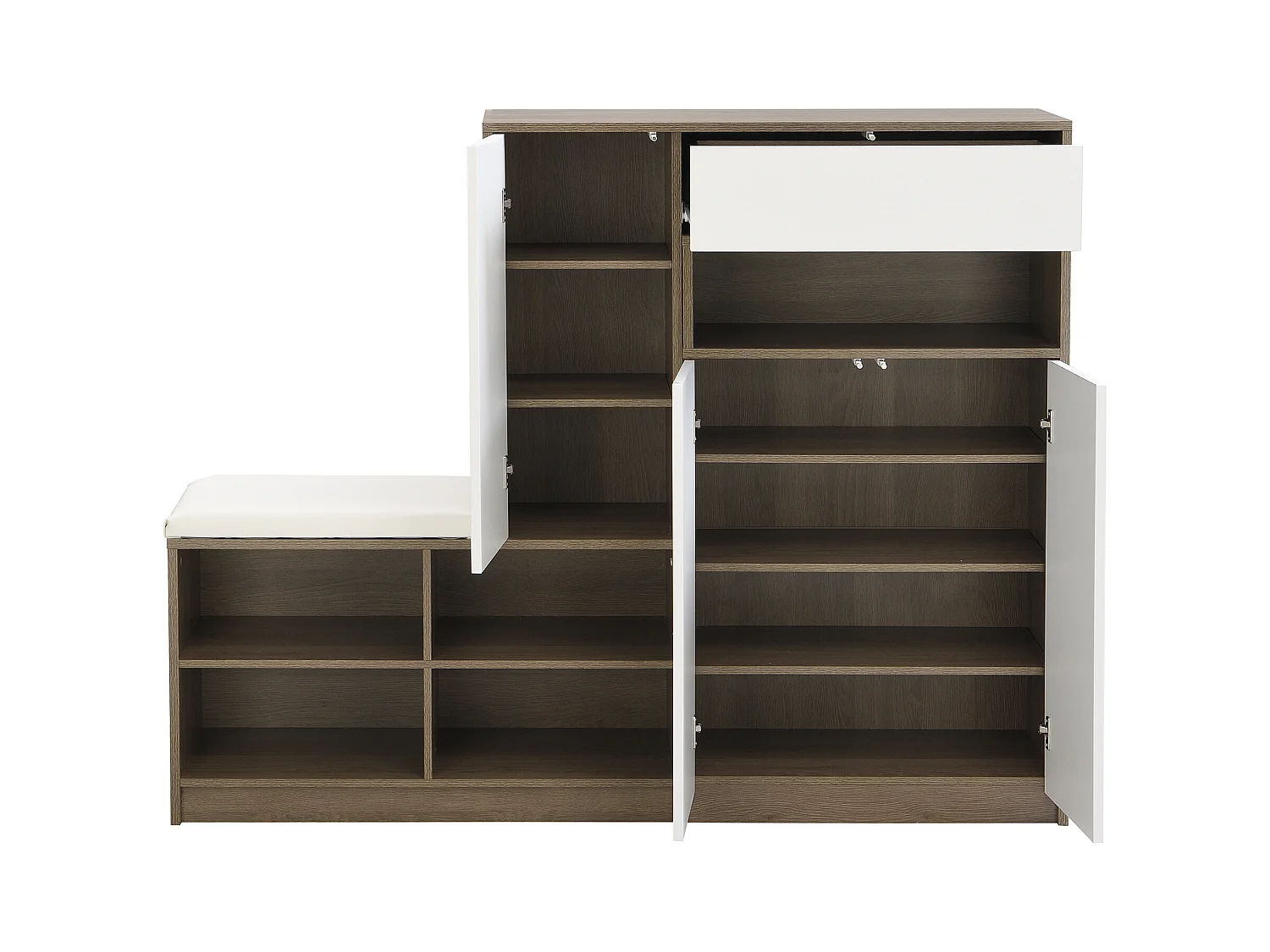 Meuble à chaussures avec banc à chaussures, 3 portes et 1 tiroir, bois et blanc - pour le couloir