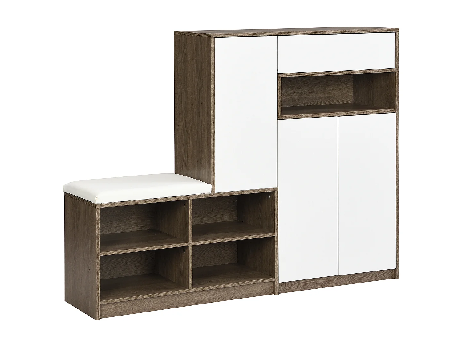 Meuble à chaussures avec banc à chaussures, 3 portes et 1 tiroir, bois et blanc - pour le couloir