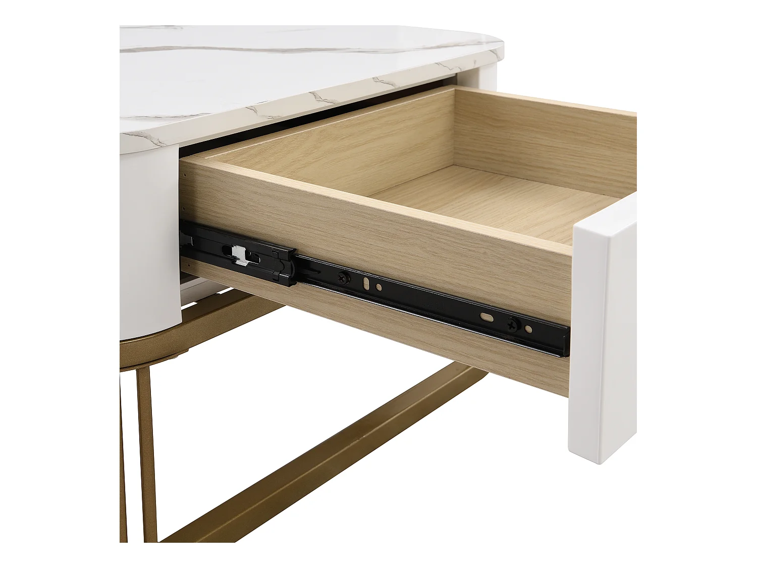 Lot de 2 tables basses avec 1 tiroir, plateau en placage MDF marbre, structure en métal