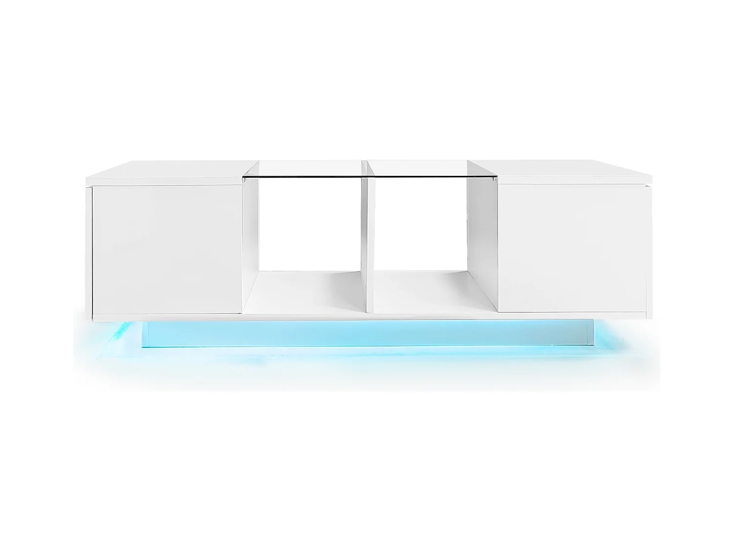 Table basse blanche avec éclairage LED et rangement – pour salon et bureaux