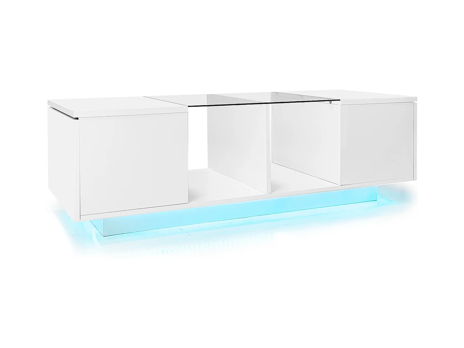 Table basse blanche avec éclairage LED et rangement – pour salon et bureaux