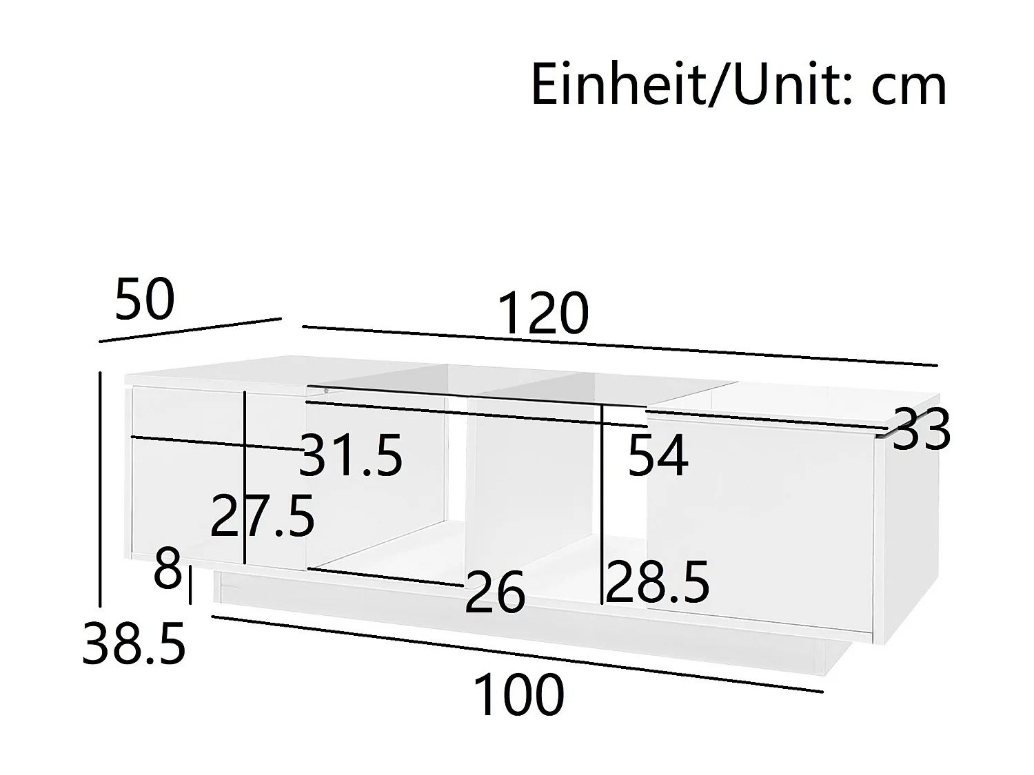 Tavolino bianco con illuminazione a LED e spazio contenitore - adatto a soggiorni e studi