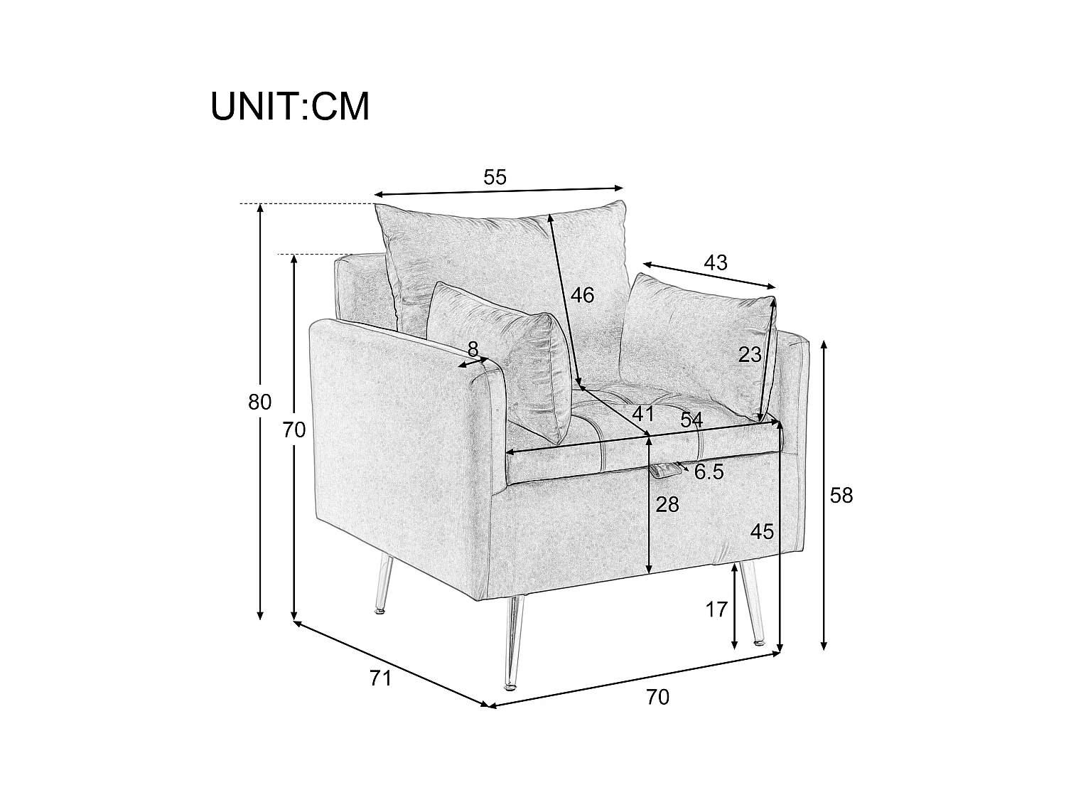 Canapé simple en velours gris avec accoudoirs et rangements, pieds en métal - pour salon et chambre