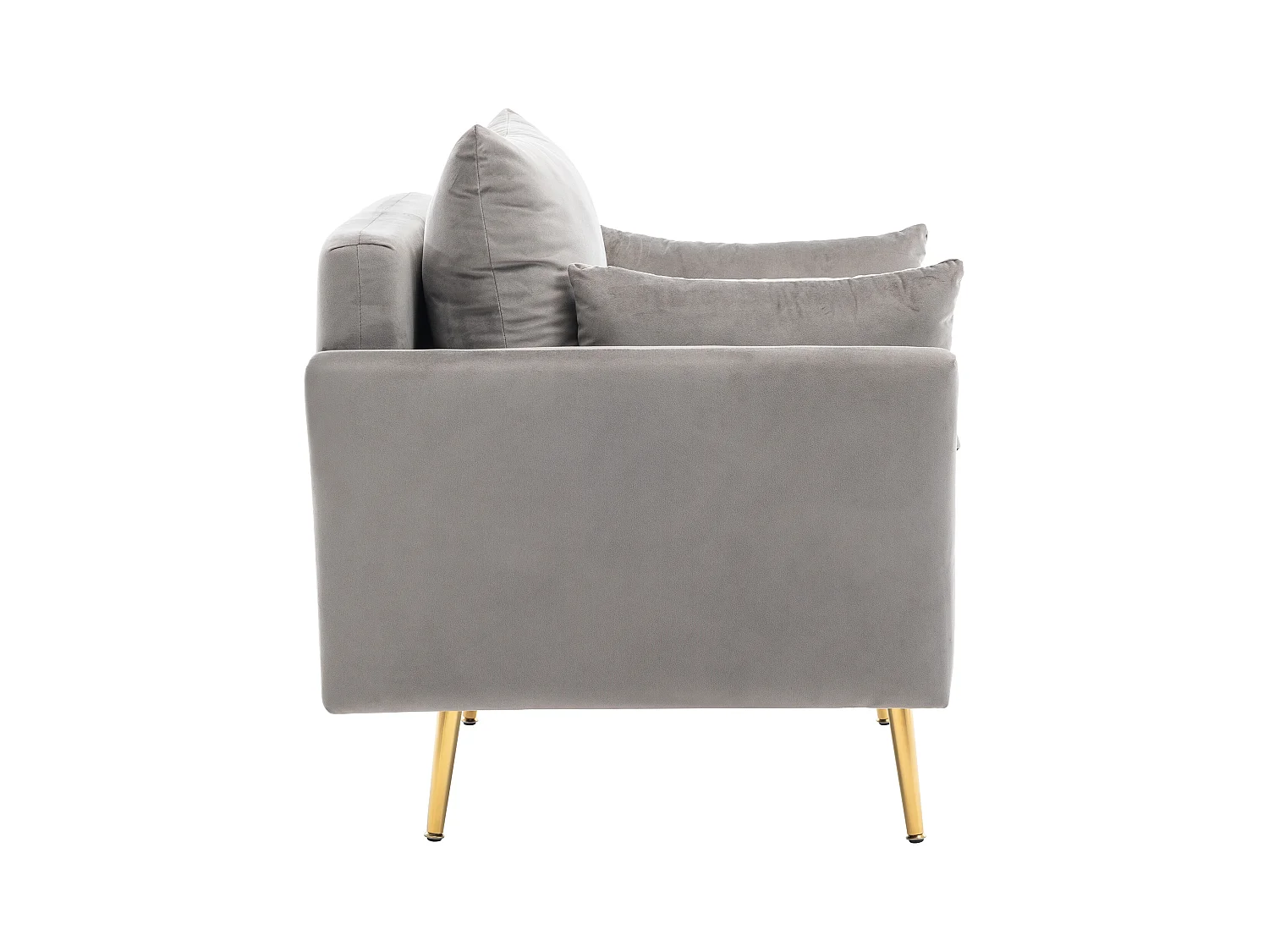 Canapé simple en velours gris avec accoudoirs et rangements, pieds en métal - pour salon et chambre