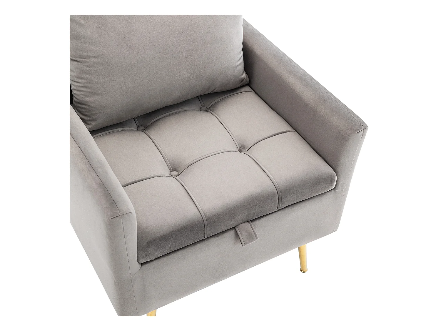 Canapé simple en velours gris avec accoudoirs et rangements, pieds en métal - pour salon et chambre