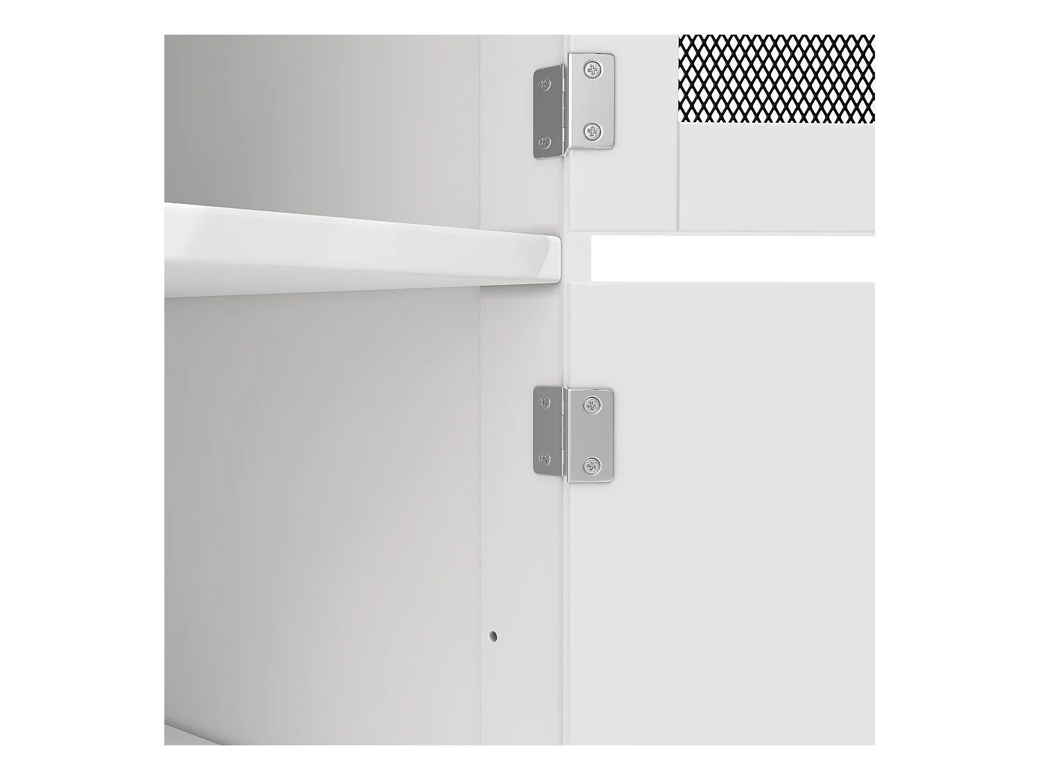 Desserte de cuisine blanc avec plan de travail en bois, porte-serviettes et étagères réglables