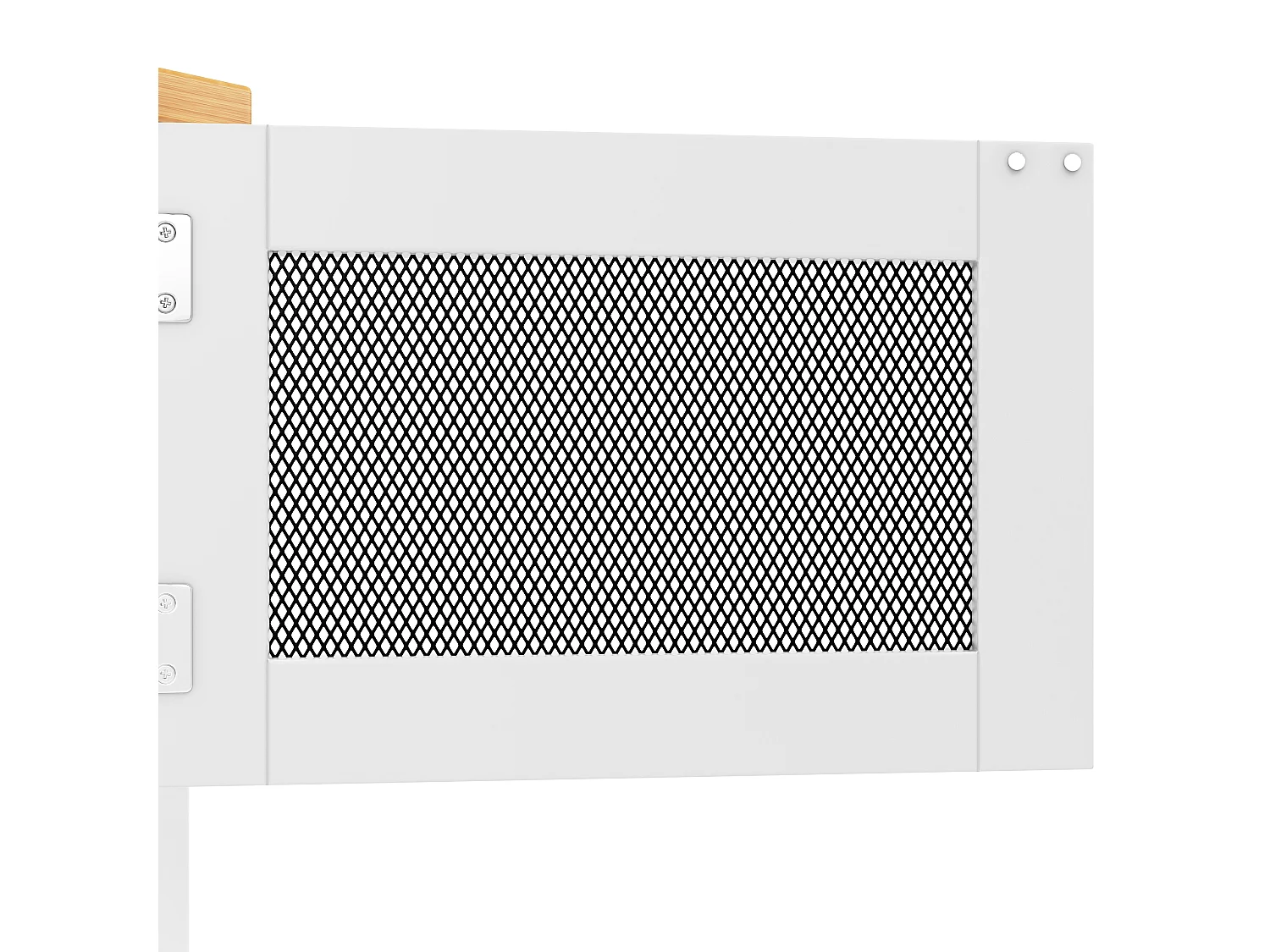 Desserte de cuisine blanc avec plan de travail en bois, porte-serviettes et étagères réglables