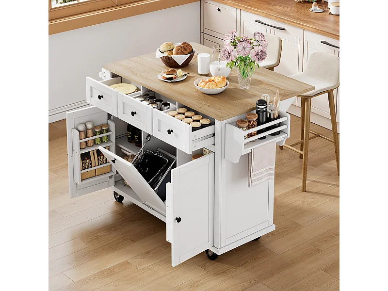 Desserte de cuisine blanc avec plan de travail extensible et tiroir - pour cuisine et salle à manger