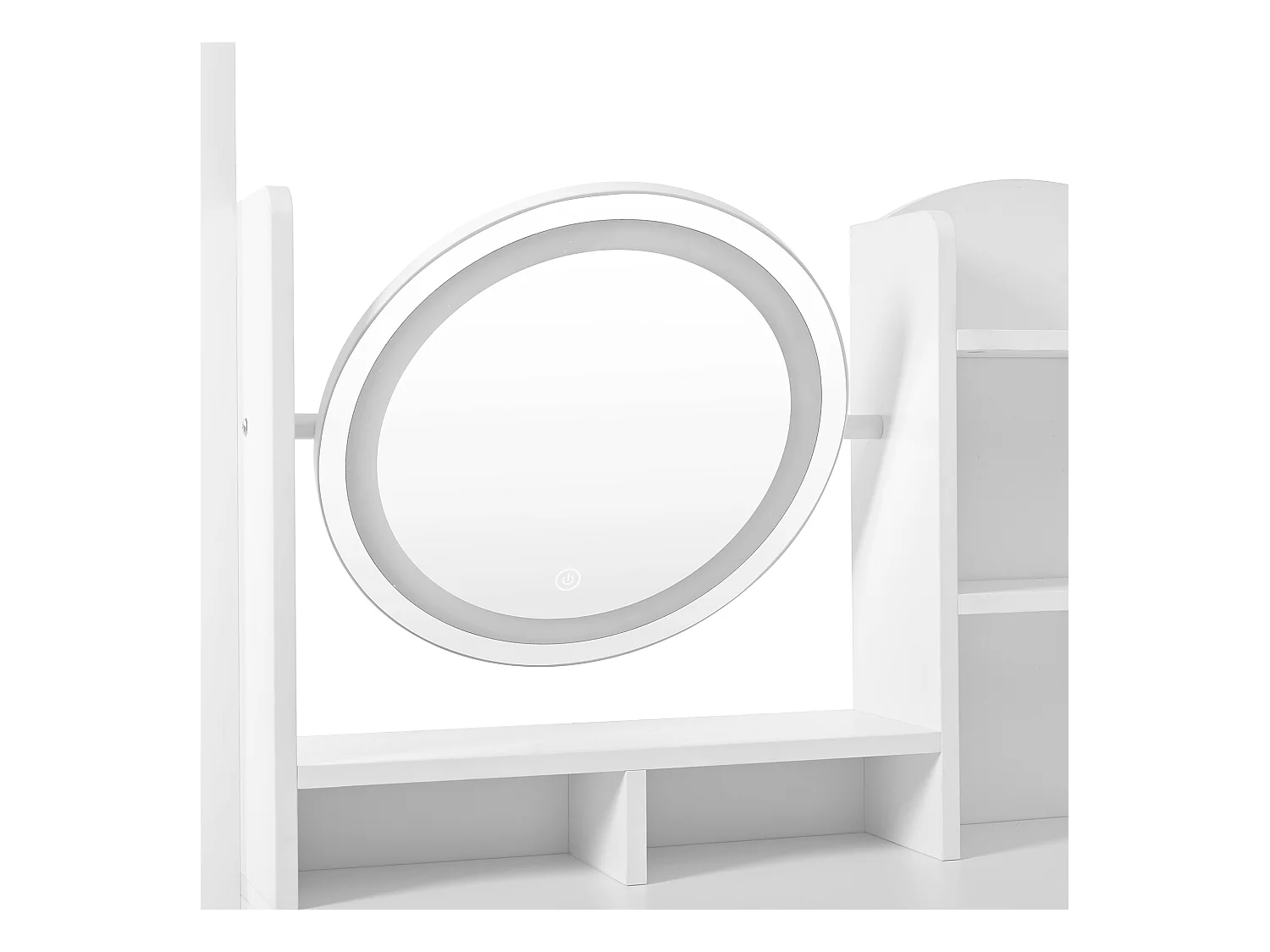 Coiffeuse blanche avec miroir LED, miroir pleine longueur, 4 tiroirs de rangement - tabouret inclus