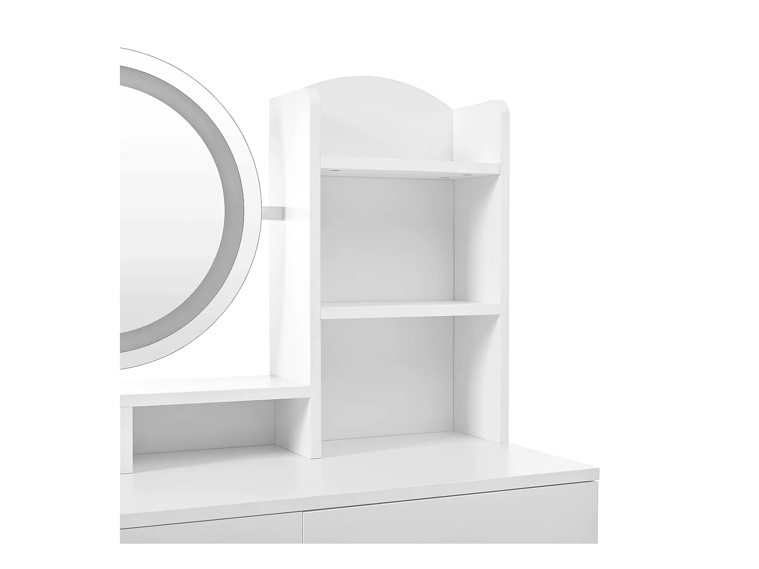 Coiffeuse blanche avec miroir LED, miroir pleine longueur, 4 tiroirs de rangement - tabouret inclus