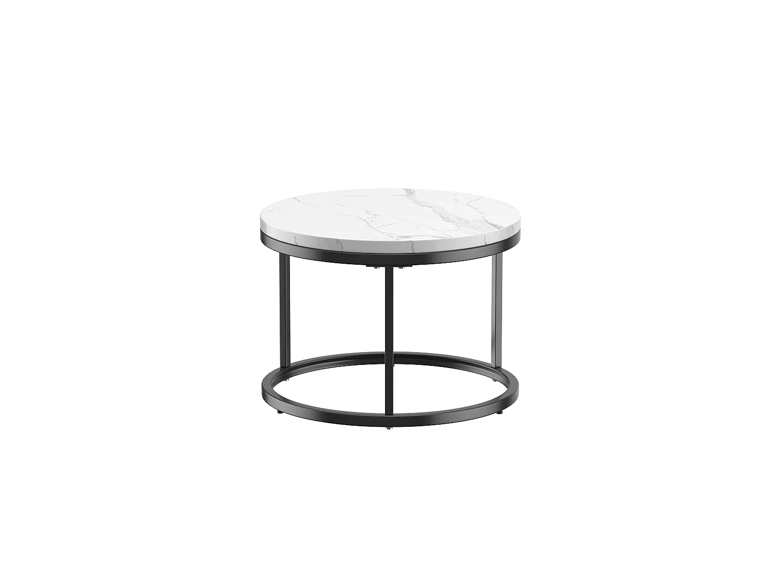 Lot de 2 tables basses gigognes rondes avec plateaux effet marbre blanc et structure en métal noir