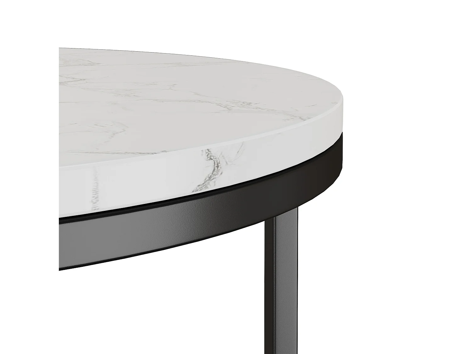 Lot de 2 tables basses gigognes rondes avec plateaux effet marbre blanc et structure en métal noir