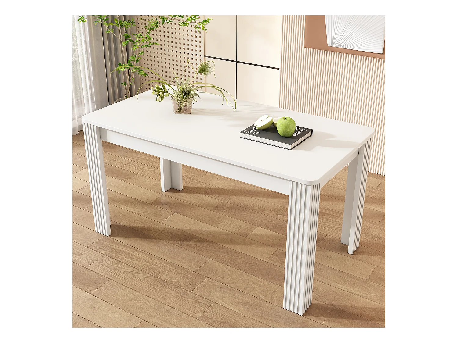 Rechteckiger Esstisch, weiß, 4 Beine – für Esszimmer und Wohnzimmer