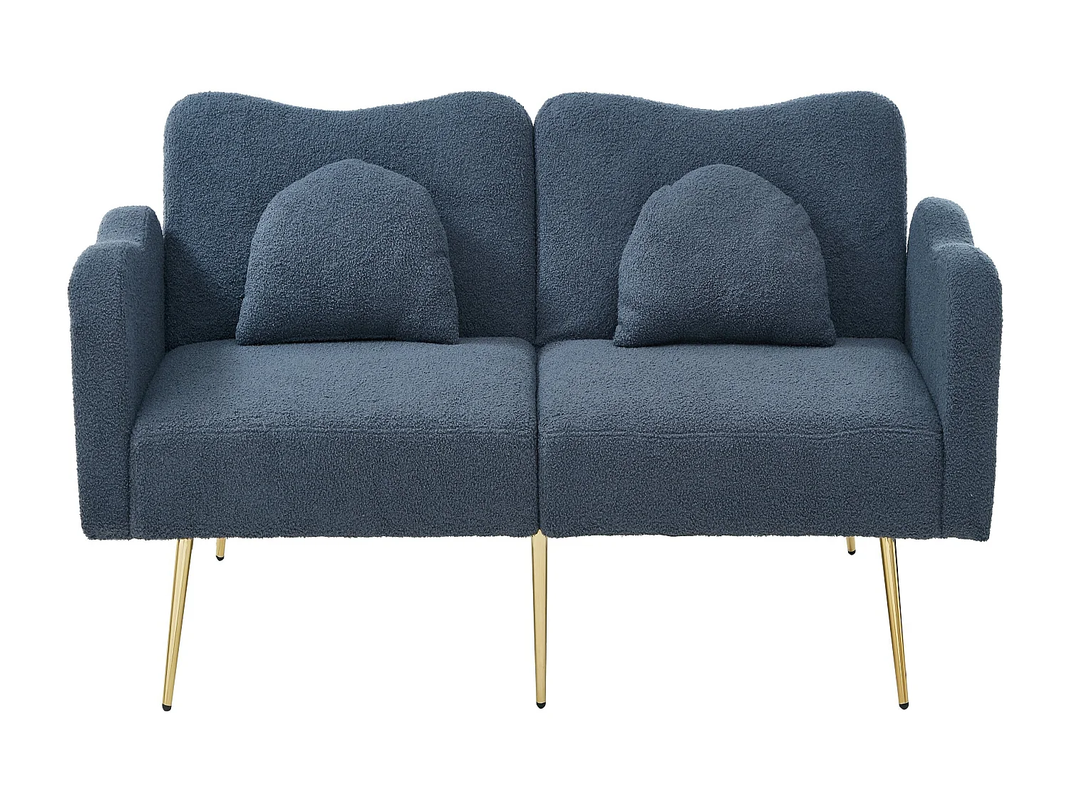 2-Sitzer-Sofa, blauer Plüsch, mit verstellbarer Rückenlehne, goldene Metallbeine – für Wohnzimmer und Büros