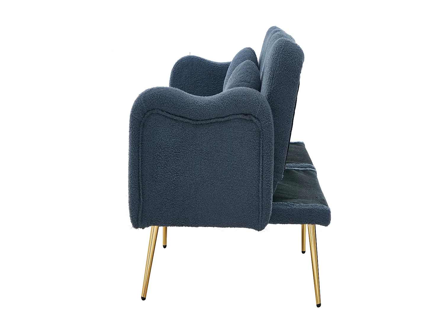 2-Sitzer-Sofa, blauer Plüsch, mit verstellbarer Rückenlehne, goldene Metallbeine – für Wohnzimmer und Büros