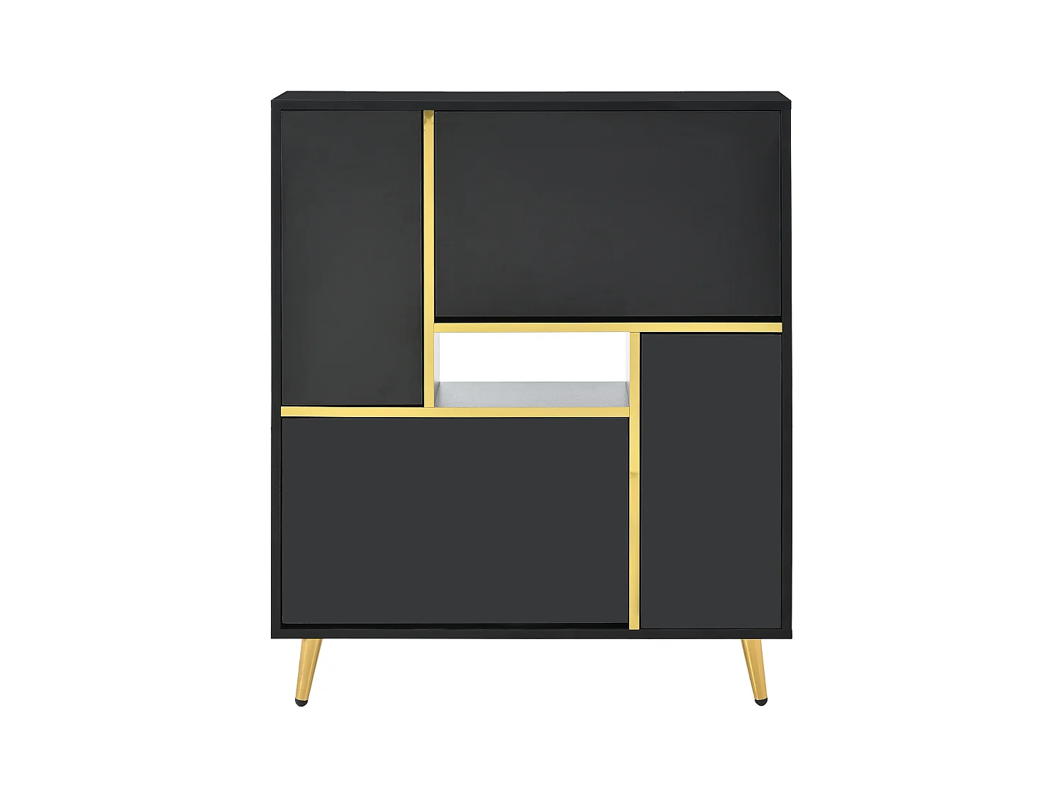 Meuble à chaussures noir avec éclairage LED 16 couleurs et pieds dorés - pour entrée et salon