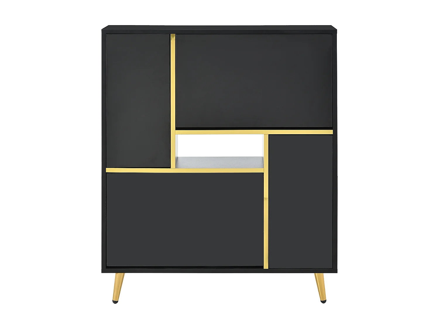 Schwarzer Schuhschrank mit 16-farbiger LED-Beleuchtung und goldenen Beinen – für Wohnzimmer und Eingangsbereiche