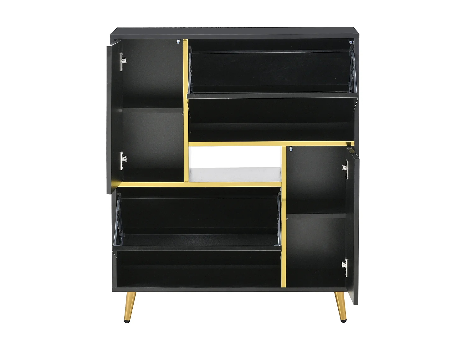 Schwarzer Schuhschrank mit 16-farbiger LED-Beleuchtung und goldenen Beinen – für Wohnzimmer und Eingangsbereiche
