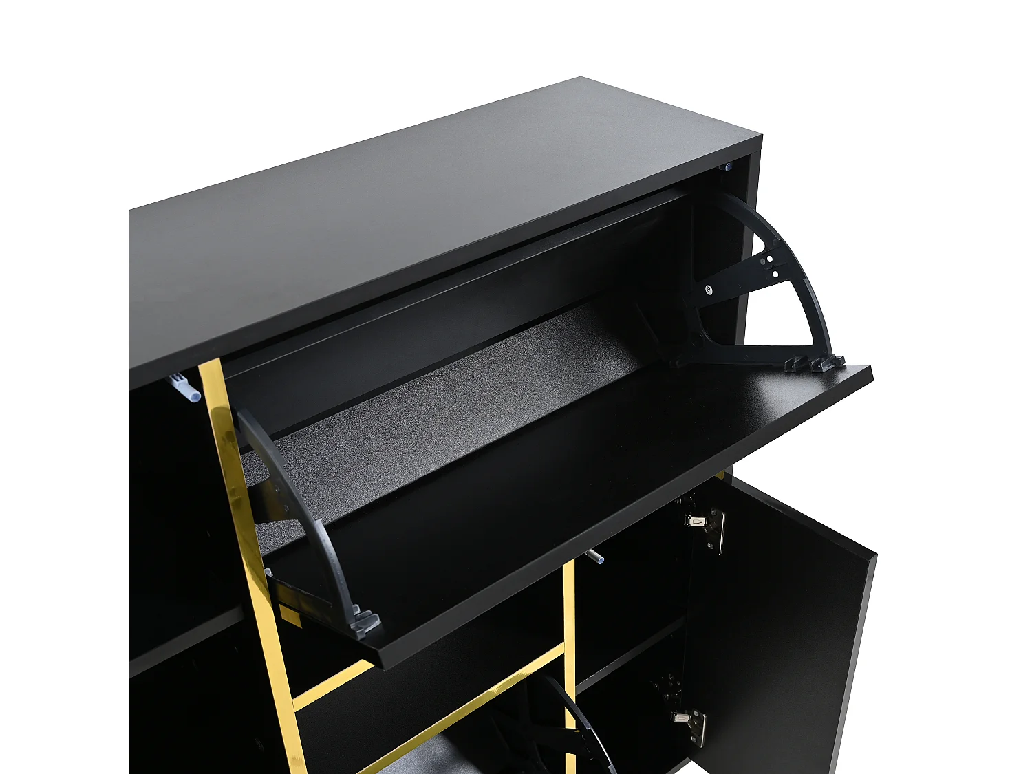 Schwarzer Schuhschrank mit 16-farbiger LED-Beleuchtung und goldenen Beinen – für Wohnzimmer und Eingangsbereiche