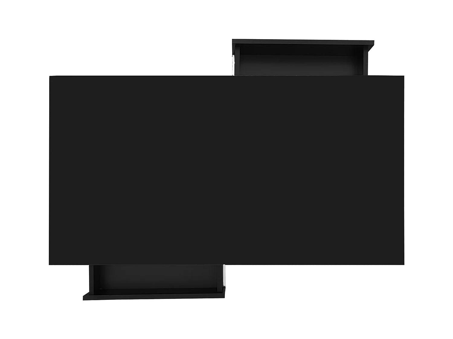 Table basse noire brillante avec 2 tiroirs et compartiments ouverts, éclairage LED - 95x50x42,5 cm