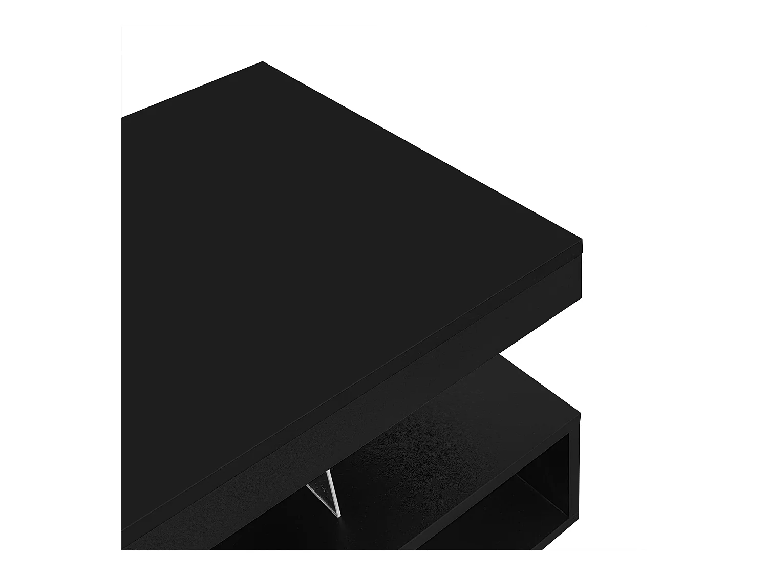 Table basse noire brillante avec 2 tiroirs et compartiments ouverts, éclairage LED - 95x50x42,5 cm