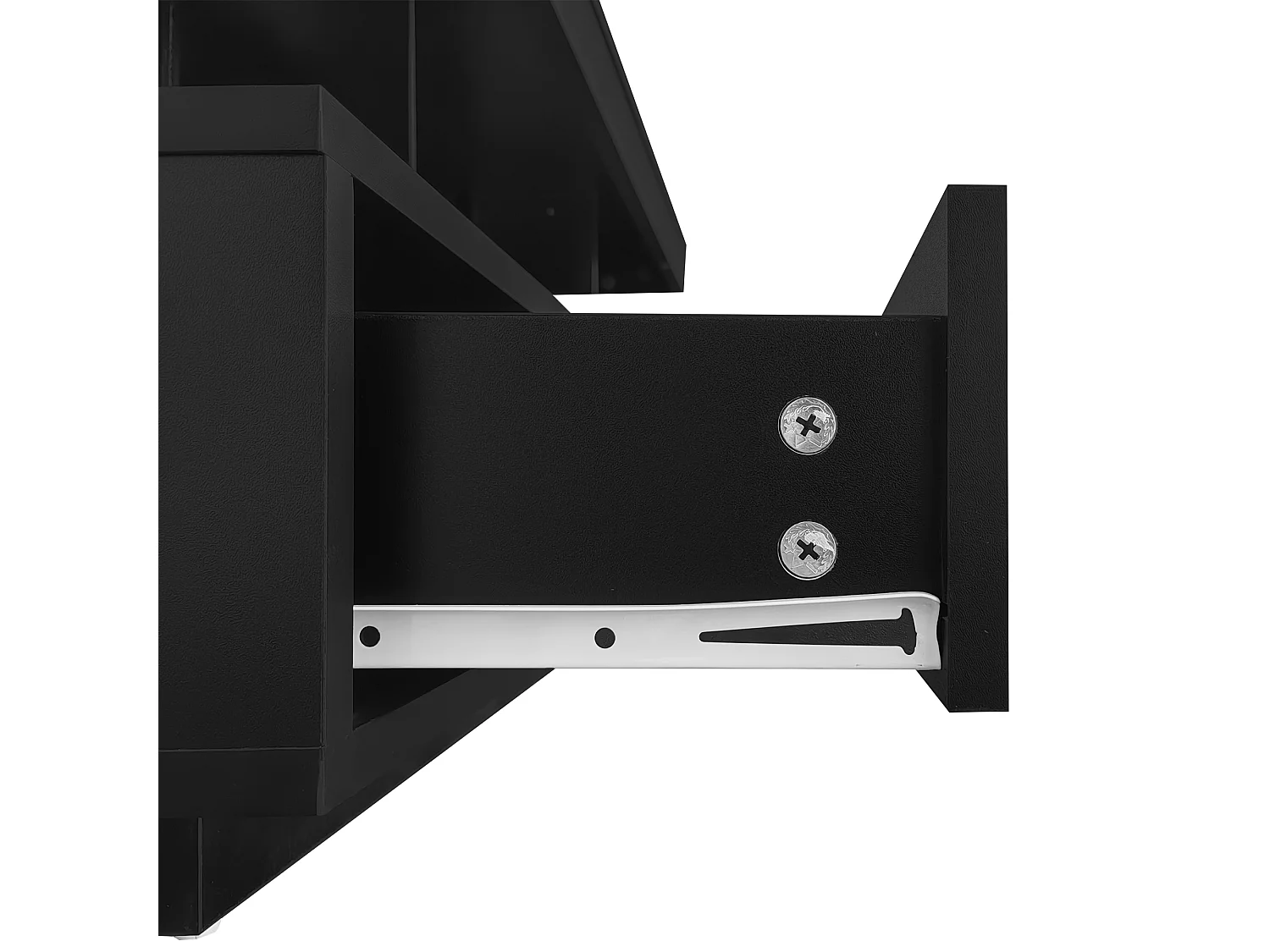 Schwarzer Hochglanz-Couchtisch mit 2 Schubladen und offenen Fächern, LED-Beleuchtung – 95 x 50 x 42,5 cm