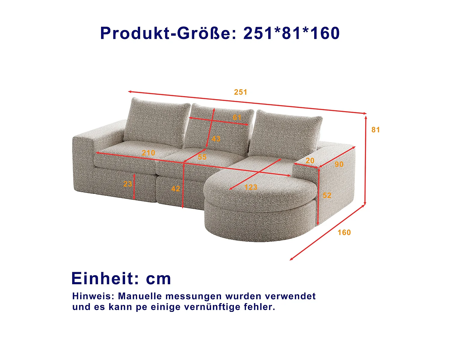 Divano modulare 3 posti in tessuto ciniglia beige con chaise longue arrotondata - Schienale imbottito