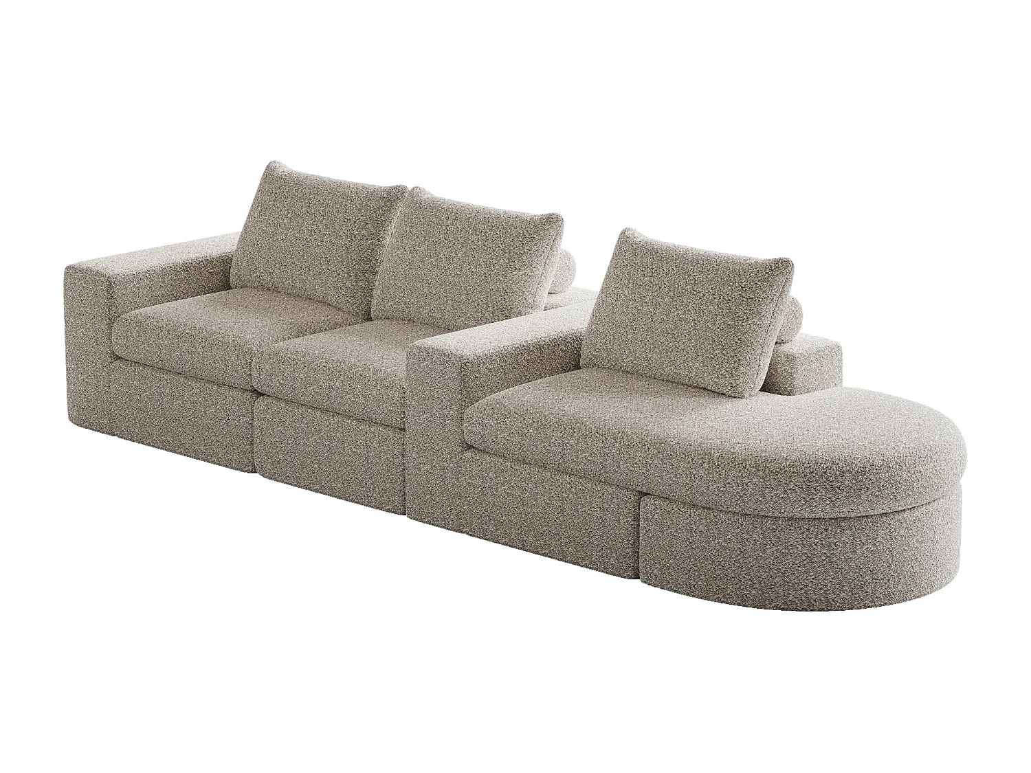 Divano modulare 3 posti in tessuto ciniglia beige con chaise longue arrotondata - Schienale imbottito