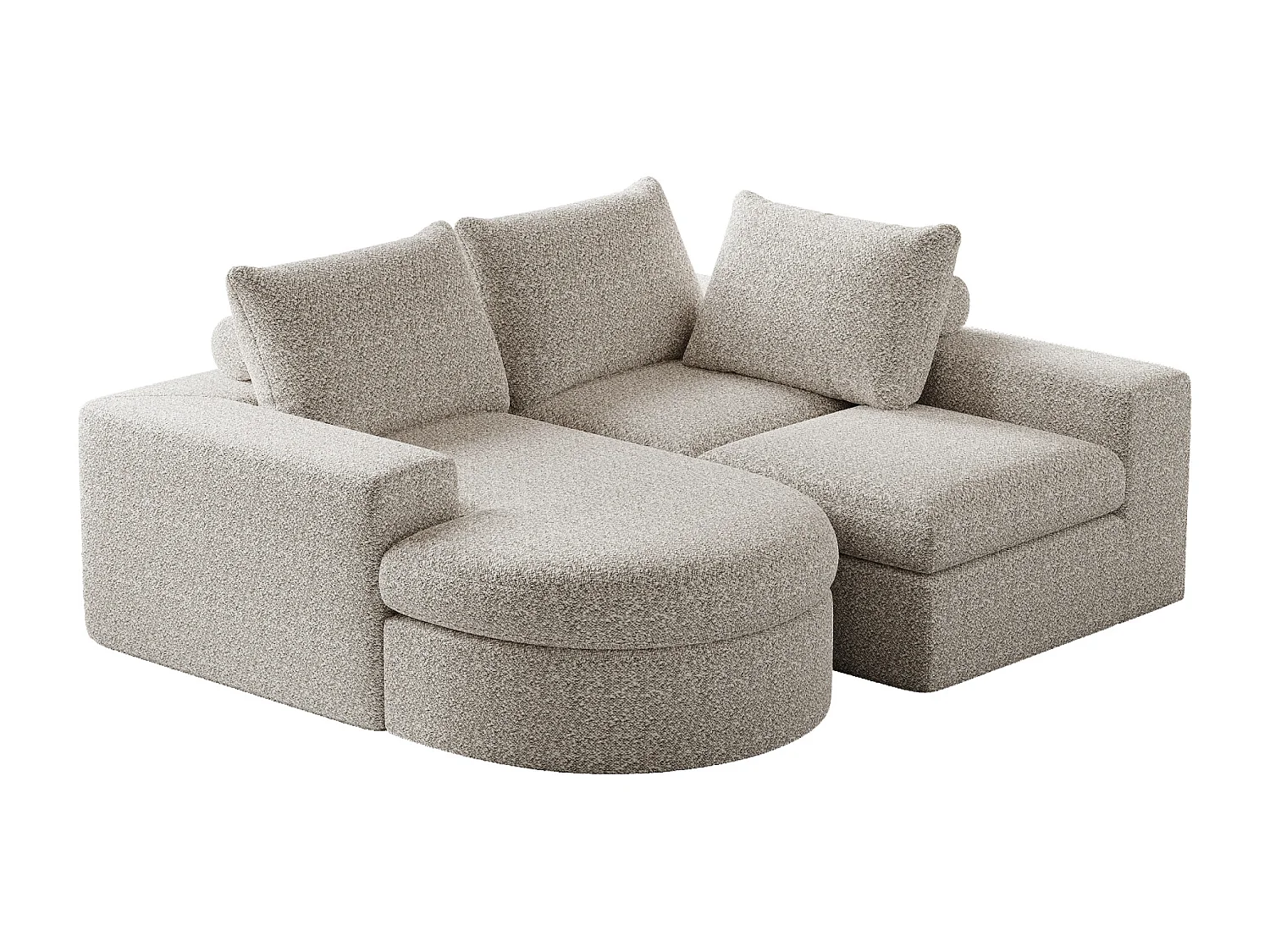 Divano modulare 3 posti in tessuto ciniglia beige con chaise longue arrotondata - Schienale imbottito