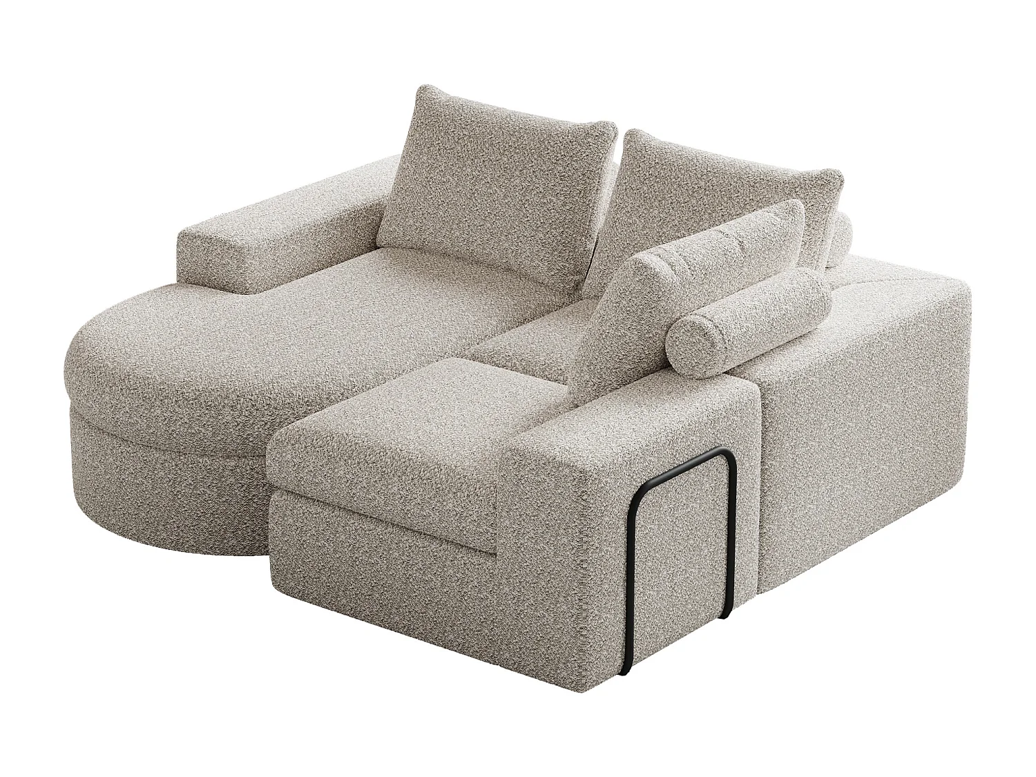 Divano modulare 3 posti in tessuto ciniglia beige con chaise longue arrotondata - Schienale imbottito