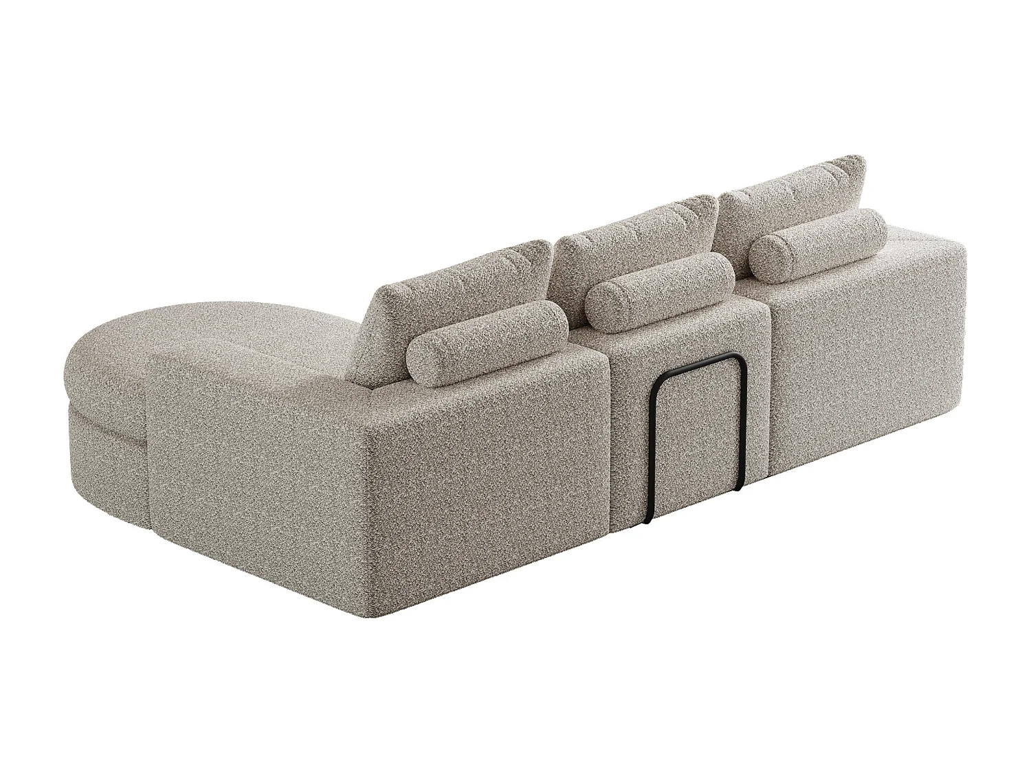 Divano modulare 3 posti in tessuto ciniglia beige con chaise longue arrotondata - Schienale imbottito