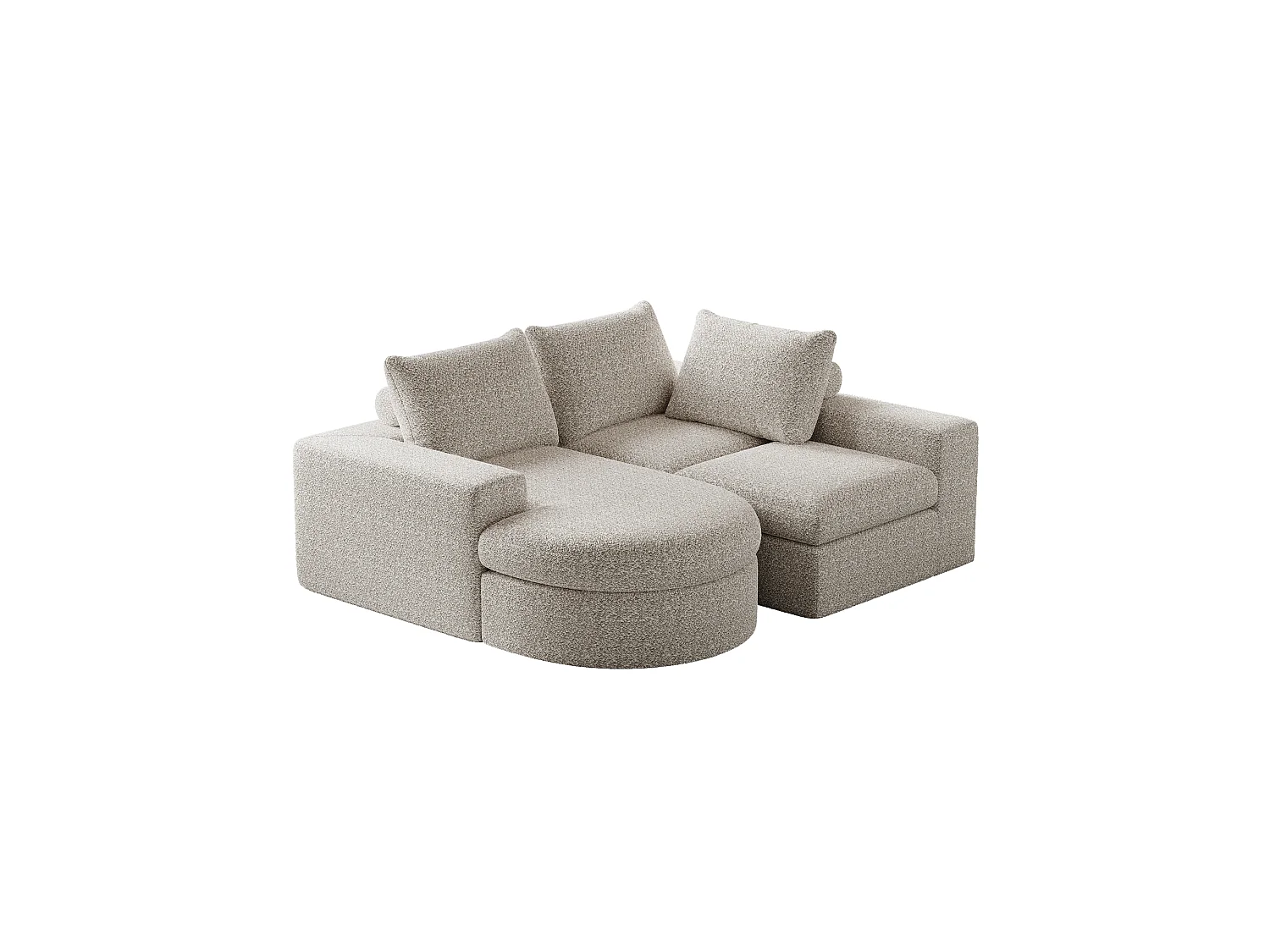 Canapé modulable 3 places en tissu chenille beige avec méridienne arrondie - dossier rembourré