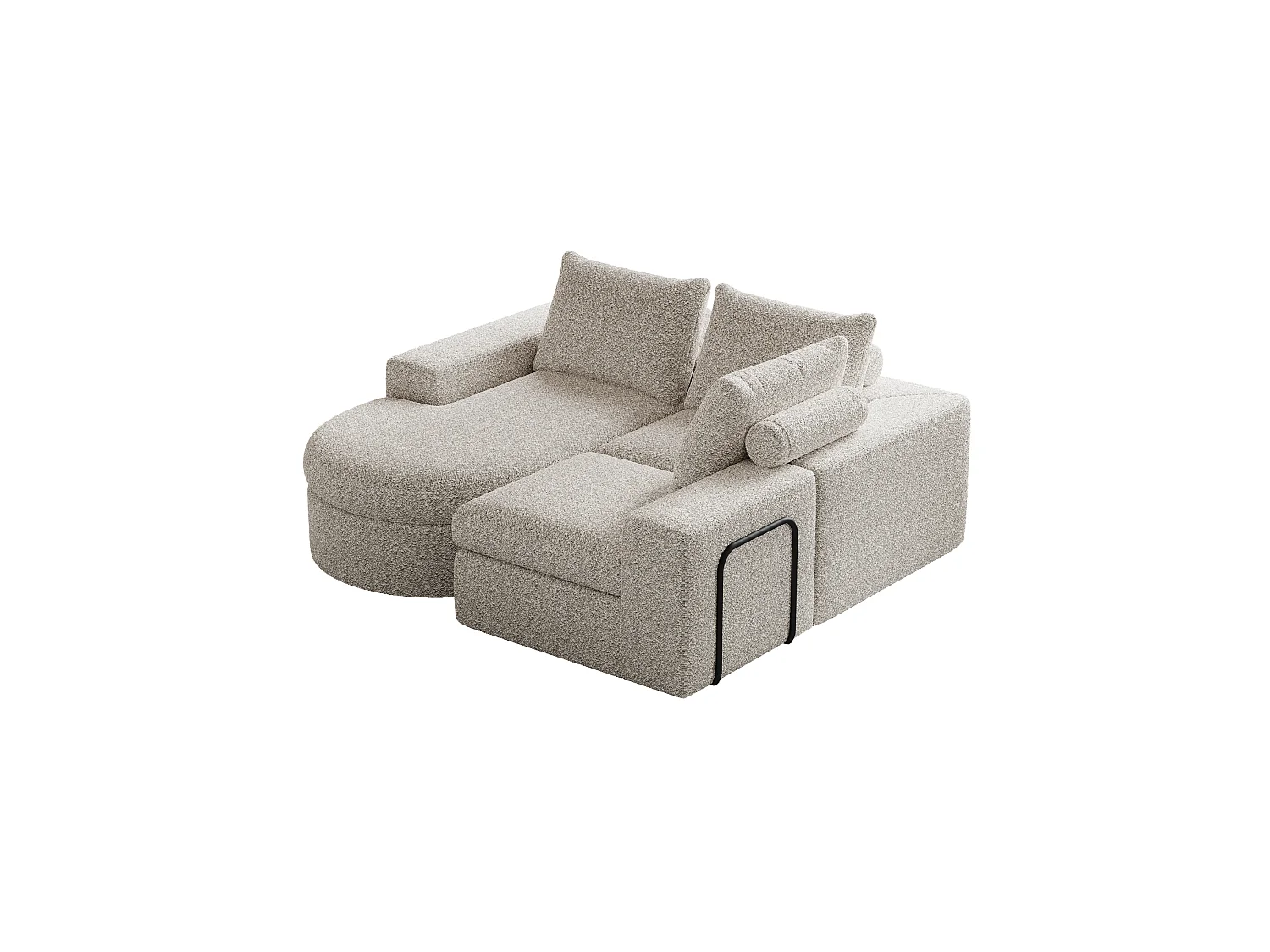 Canapé modulable 3 places en tissu chenille beige avec méridienne arrondie - dossier rembourré