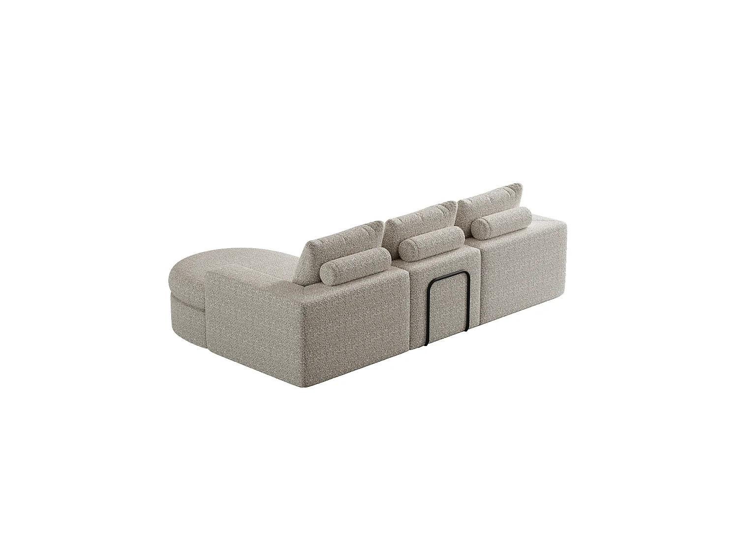 Canapé modulable 3 places en tissu chenille beige avec méridienne arrondie - dossier rembourré