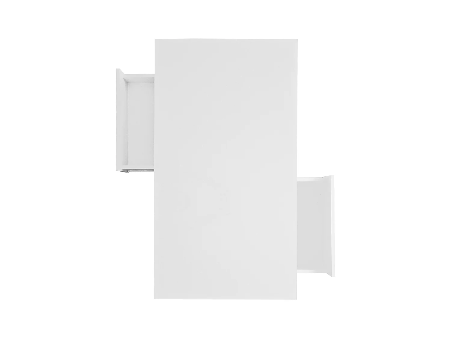 Table basse blanche brillante avec 2 tiroirs et compartiments ouverts, éclairage LED - 95x50x42,5 cm