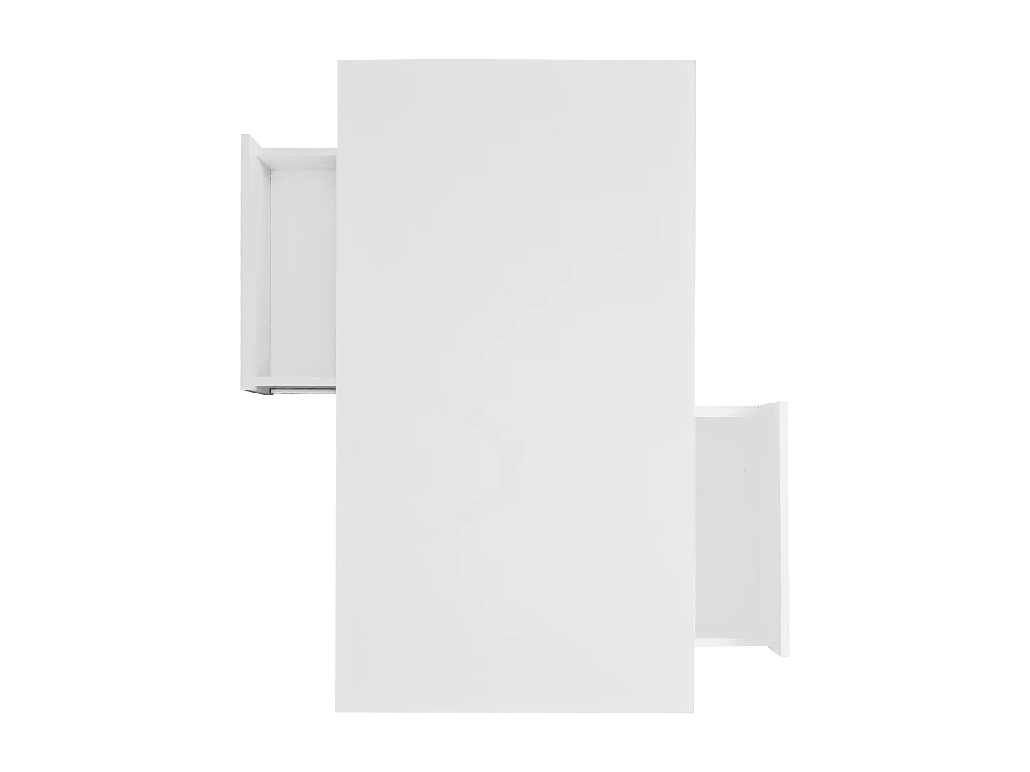 Table basse blanche brillante avec 2 tiroirs et compartiments ouverts, éclairage LED - 95x50x42,5 cm