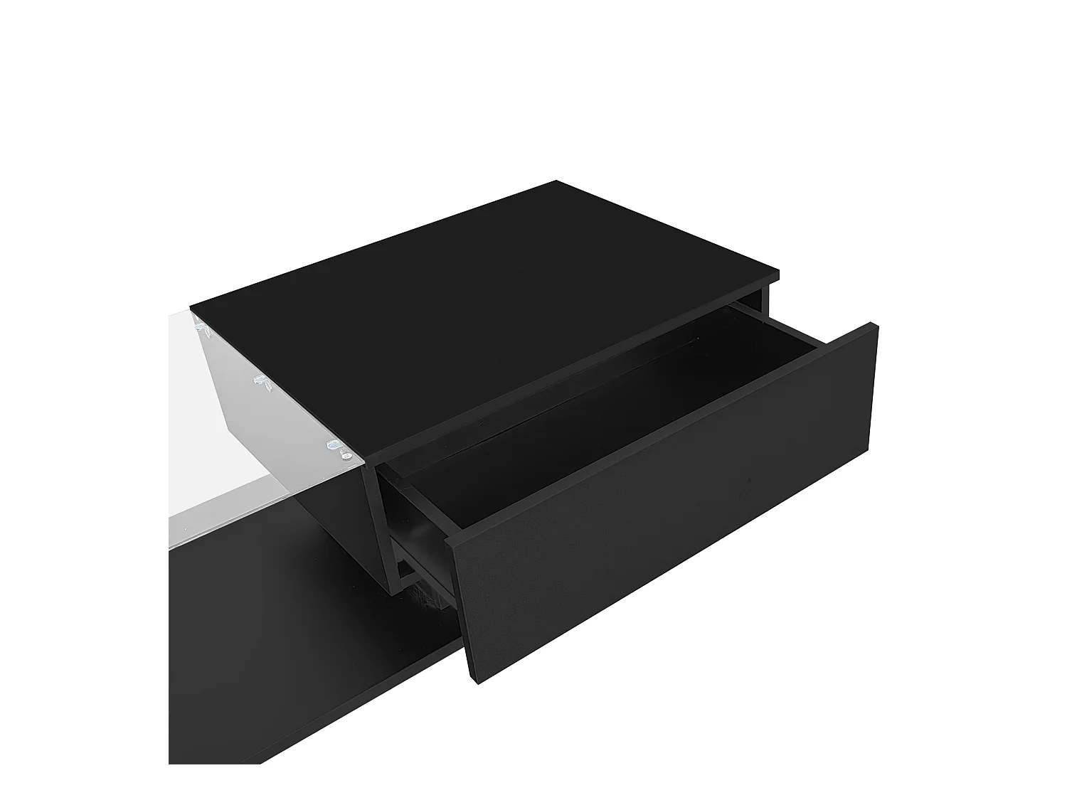 Table basse noire 100x50 cm avec LED, tiroir et plateau en verre -pour salon et bureaux
