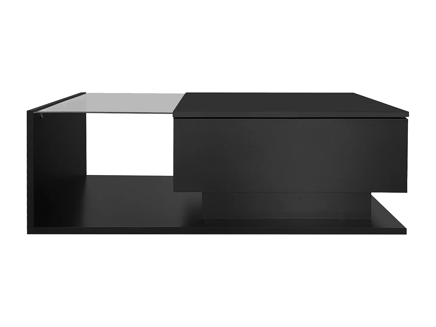 Schwarzer Couchtisch 100 x 50 cm mit LED, Schublade und Glasplatte – für Wohnzimmer und Büro