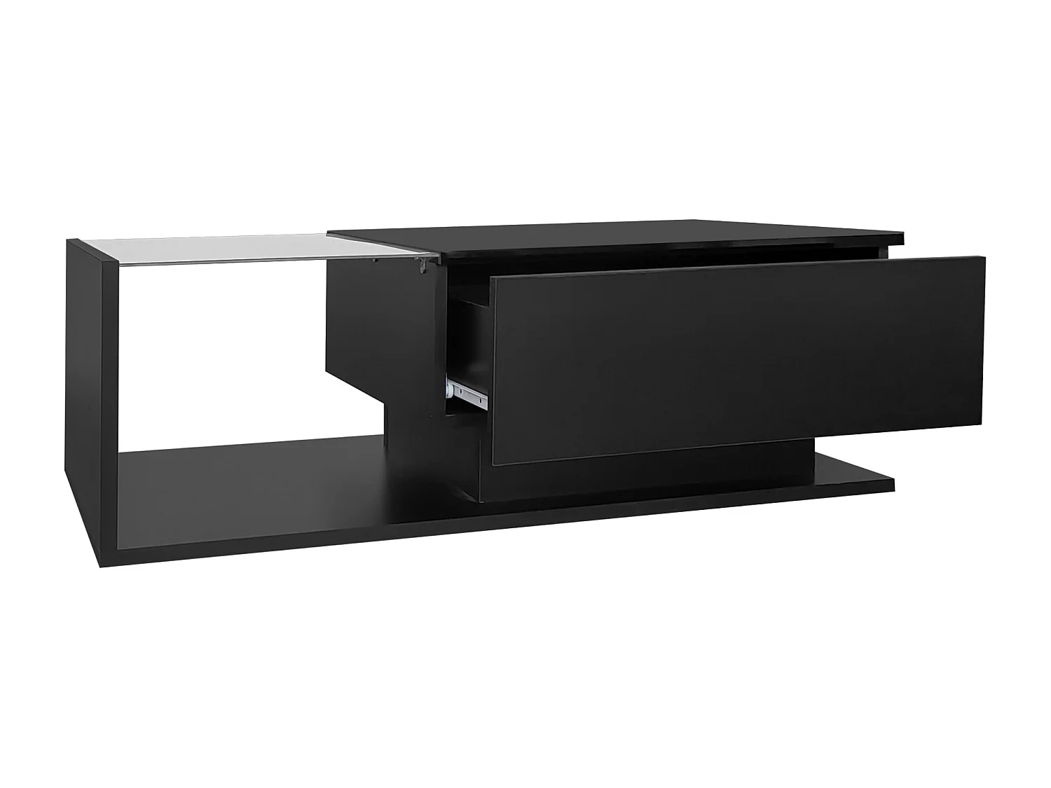 Schwarzer Couchtisch 100 x 50 cm mit LED, Schublade und Glasplatte – für Wohnzimmer und Büro