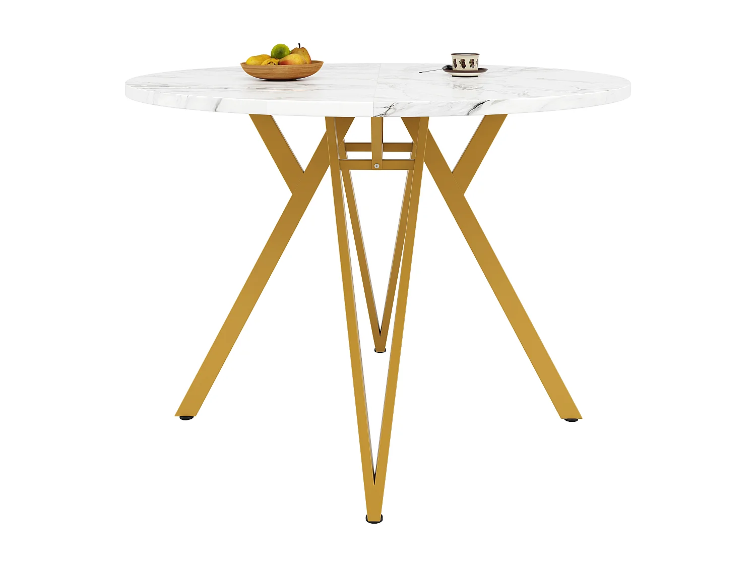 100 cm runder Esstisch mit MDF-Platte in Marmoroptik und goldenen Metallbeinen – für Küche und Wohnzimmer
