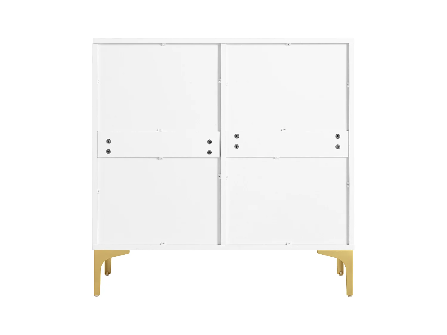 Buffet blanc avec 2 portes et 2 tiroirs de rangement, poignées et pieds en métal