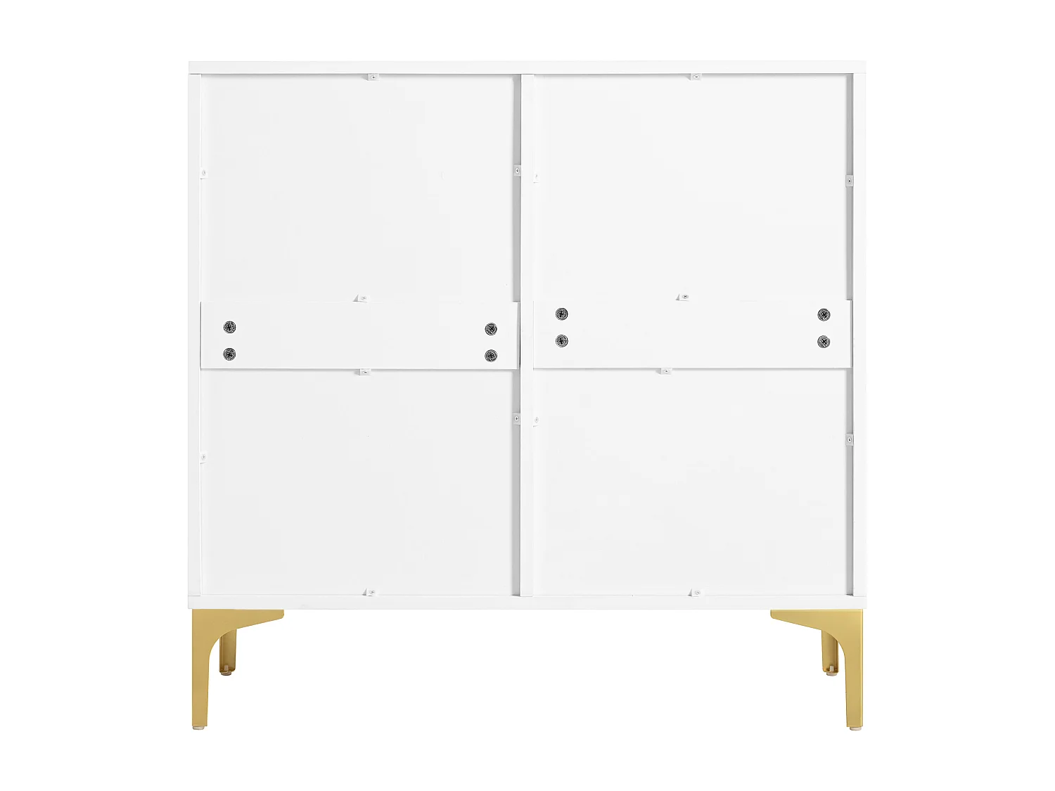 Buffet blanc avec 2 portes et 2 tiroirs de rangement, poignées et pieds en métal