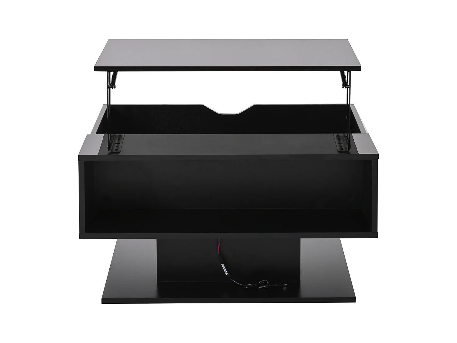 Table basse noire avec plateau relevable, espace de rangement, éclairage LED - pour salon et bureaux