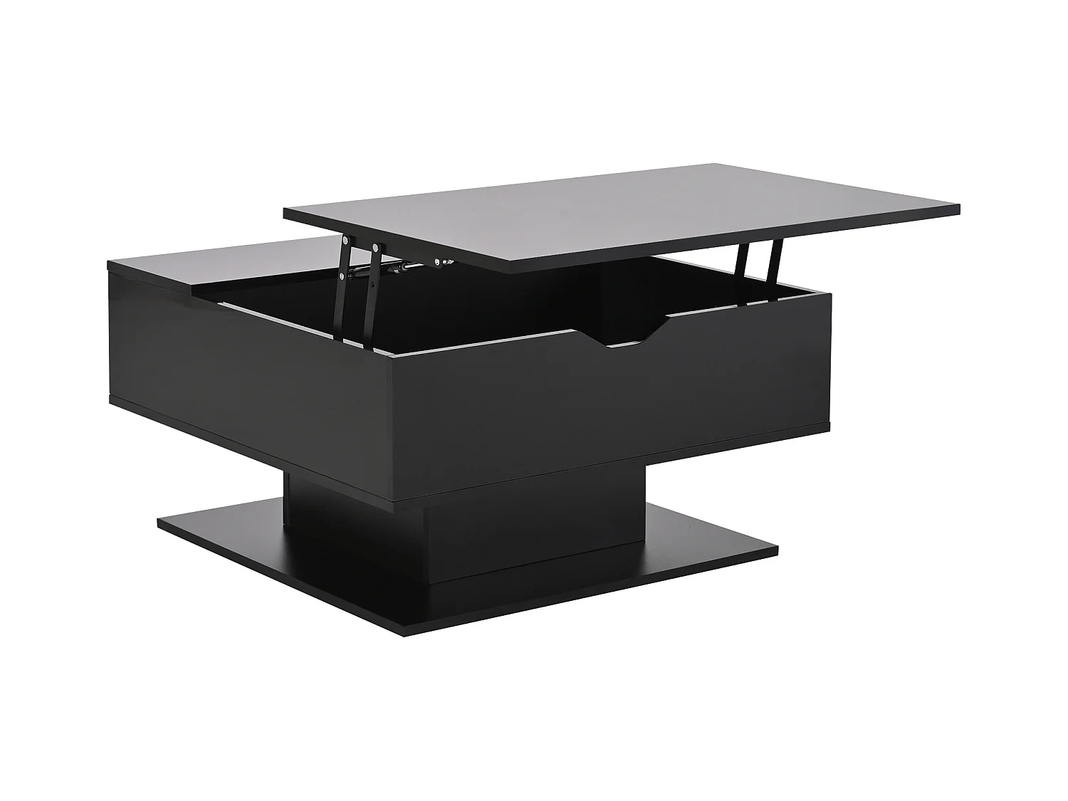 Table basse noire avec plateau relevable, espace de rangement, éclairage LED - pour salon et bureaux