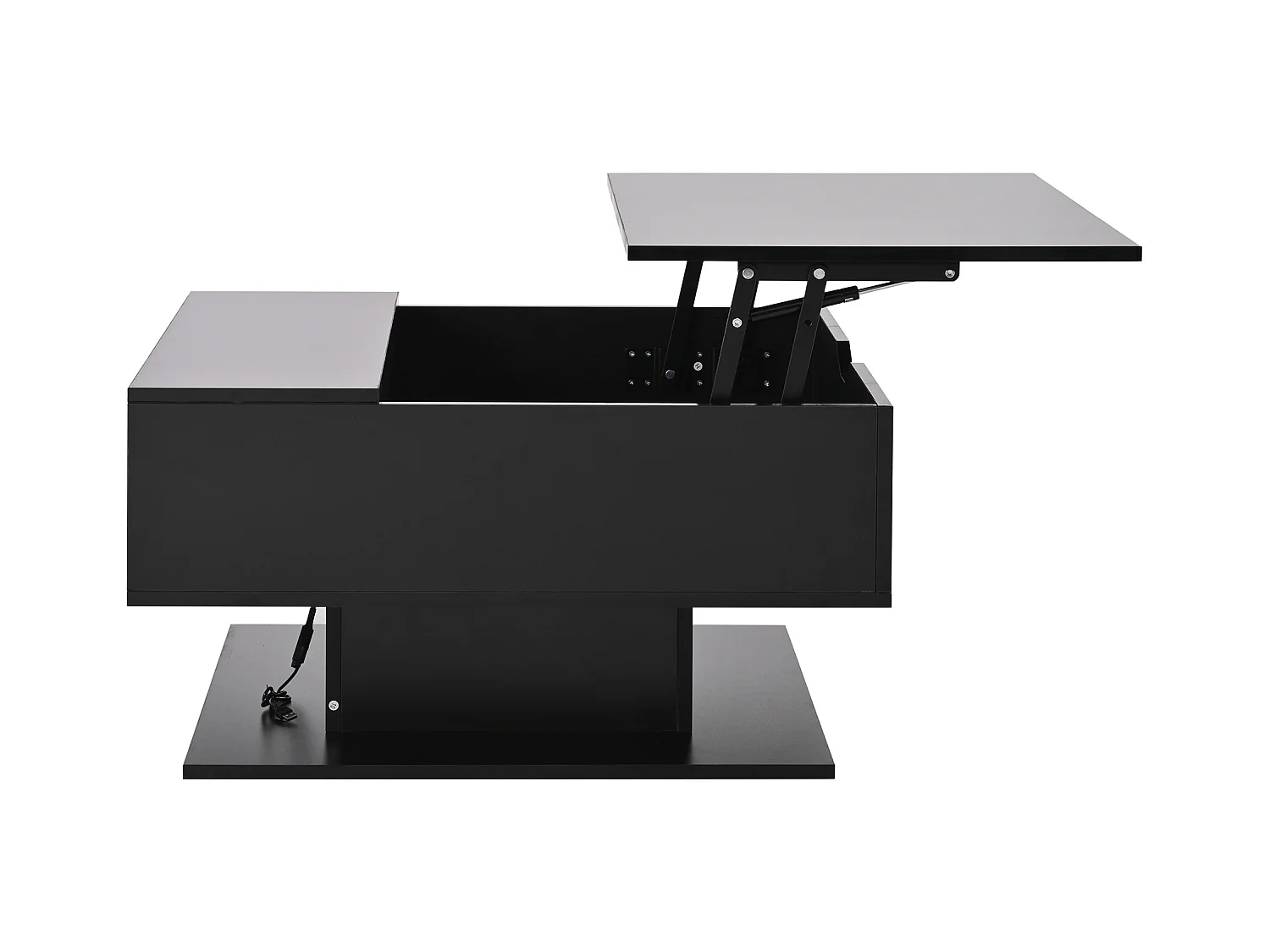 Table basse noire avec plateau relevable, espace de rangement, éclairage LED - pour salon et bureaux