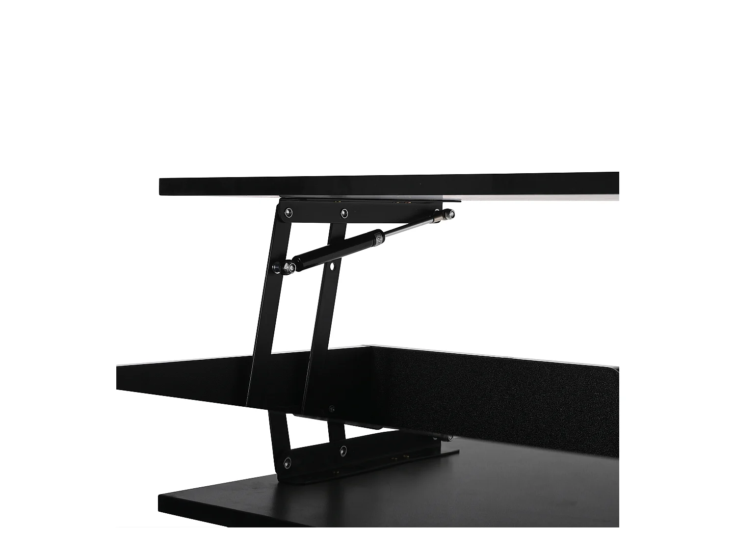 Table basse noire avec plateau relevable, espace de rangement, éclairage LED - pour salon et bureaux