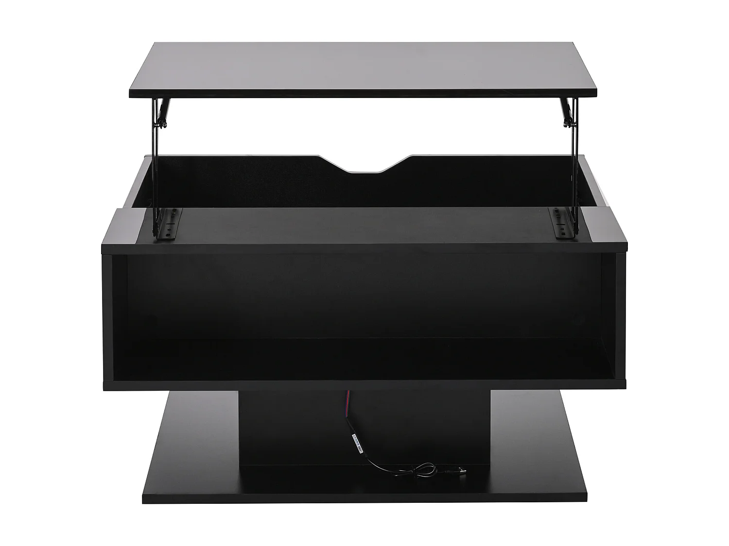 Table basse noire avec plateau relevable, espace de rangement, éclairage LED - pour salon et bureaux