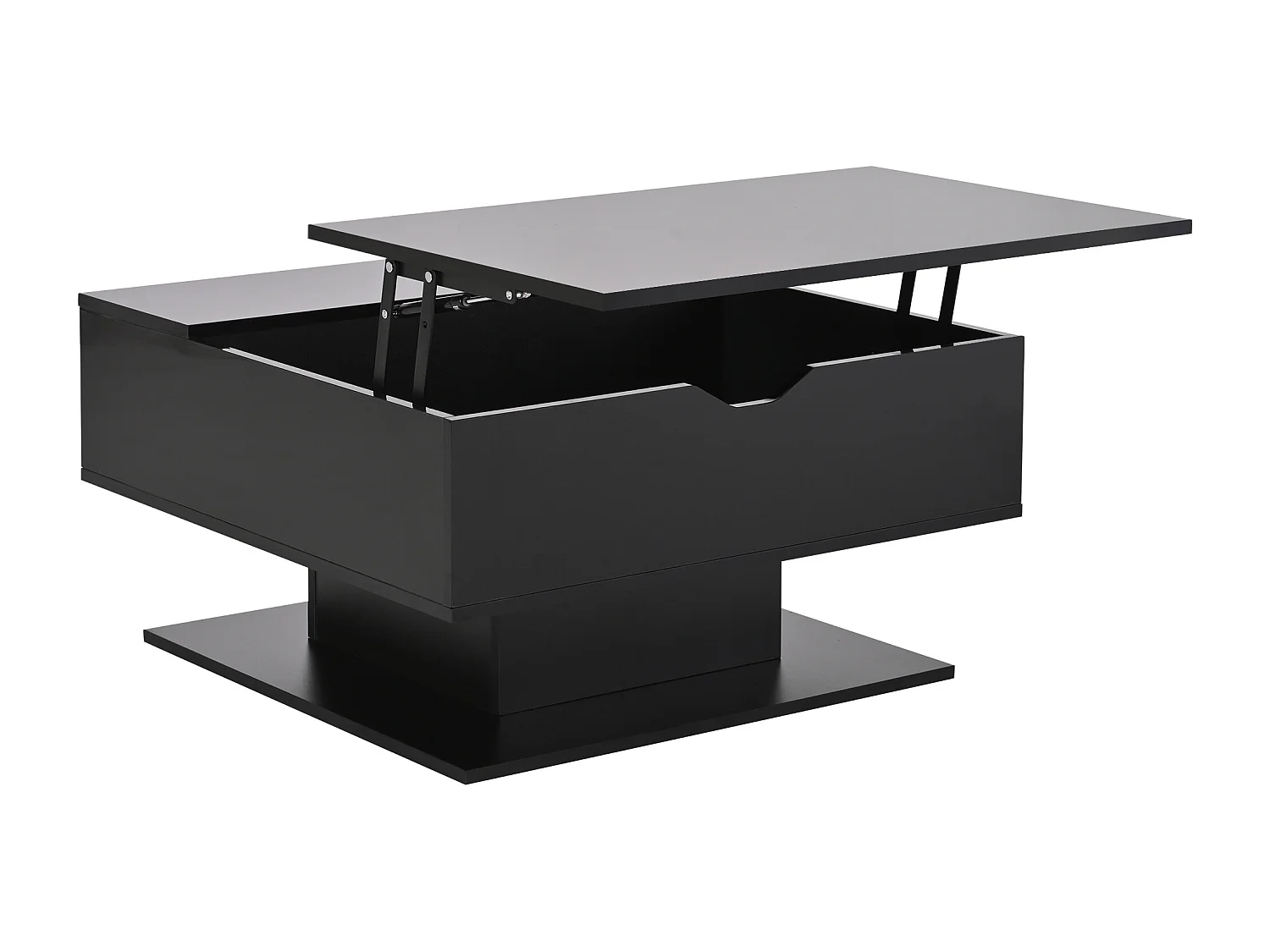 Table basse noire avec plateau relevable, espace de rangement, éclairage LED - pour salon et bureaux