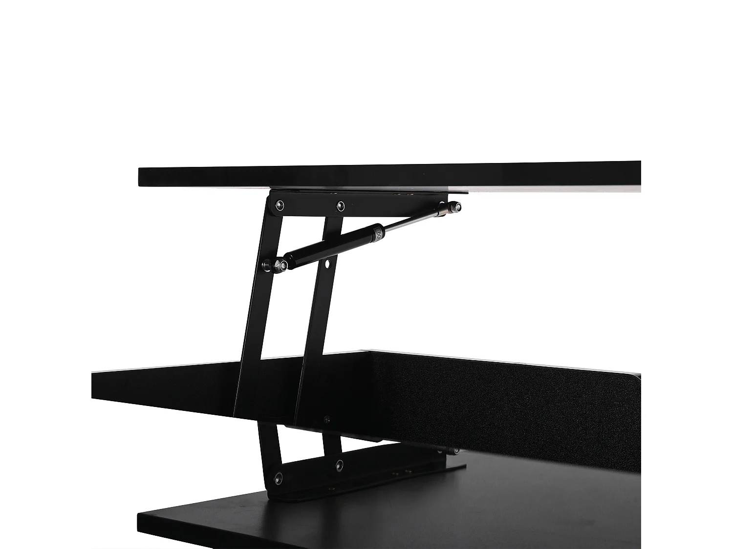 Table basse noire avec plateau relevable, espace de rangement, éclairage LED - pour salon et bureaux