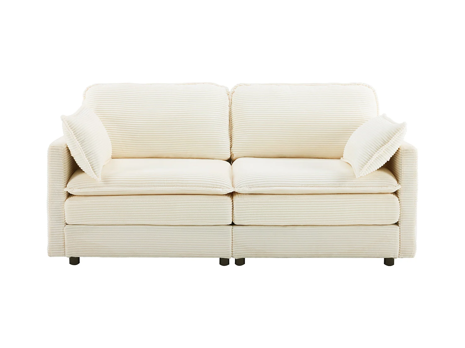 Canapé 2 places en velours côtelé blanc - Dossier rembourré - Style moderne